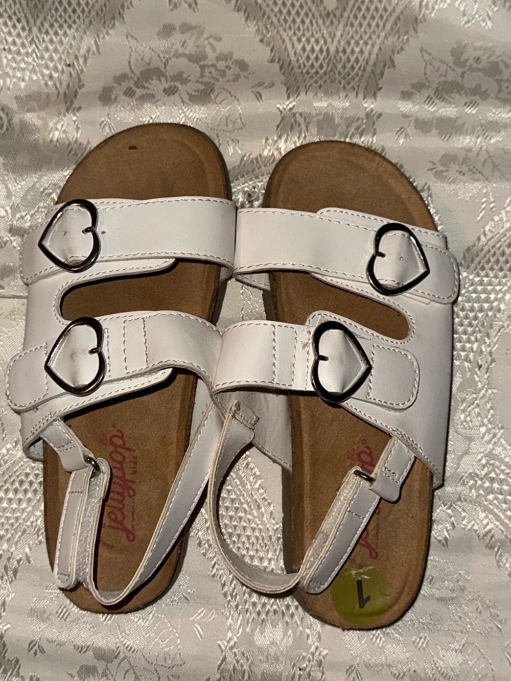 Jellypop White Girls' Heart Buckle Double-Strap Sandals